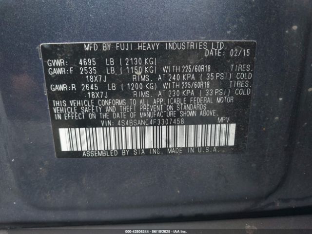 4S4BSANC4F3307458 Subaru 2.5l u5