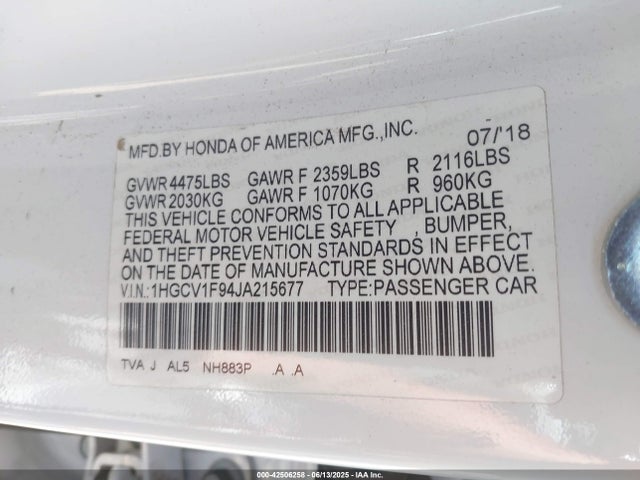 1HGCV1F94JA215677 Honda l15be
