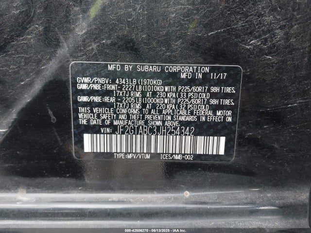JF2GTABC3JH254342 Subaru naturally aspirated