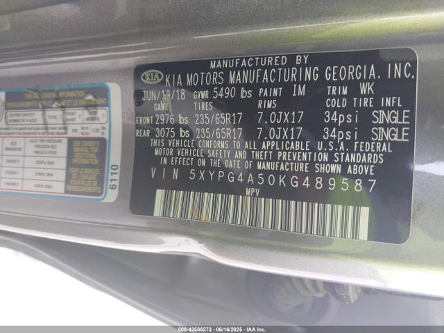 5XYPG4A50KG489587 KIA gdi lambda-ii
