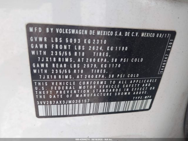 2018 VOLKSWAGEN TIGUAN 3VV2B7AX3JM036157 Photo 8
