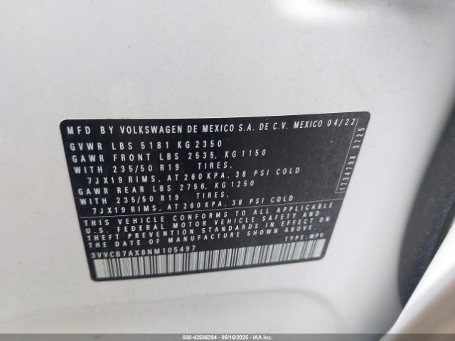 2022 VOLKSWAGEN TIGUAN 3VVCB7AX8NM105497 Photo 8