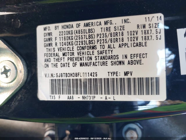 5J8TB3H38FL011425 Acura j35z2