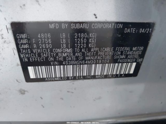 2021 SUBARU LEGACY 4S3BWGN64M3019104 Photo 8