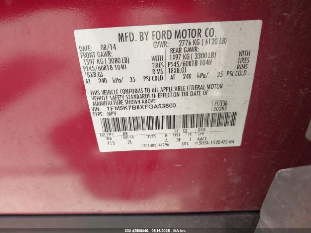 1FM5K7B8XFGA53800 Ford Explorer