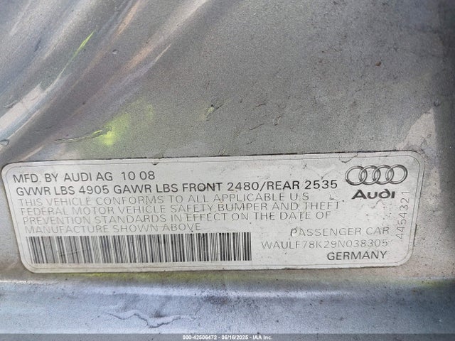 2009 AUDI A4 WAULF78K29N038305 Photo 8