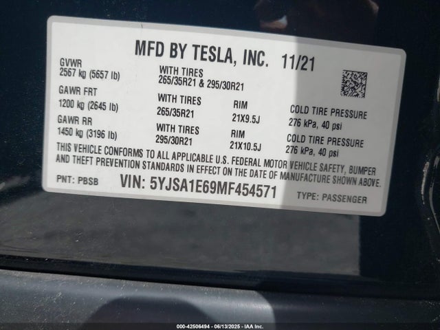 Tesla 2021 2021 5YJSA1E69MF454571 Image 9