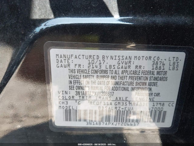 3N1AB7APXJY206617 Nissan 2018