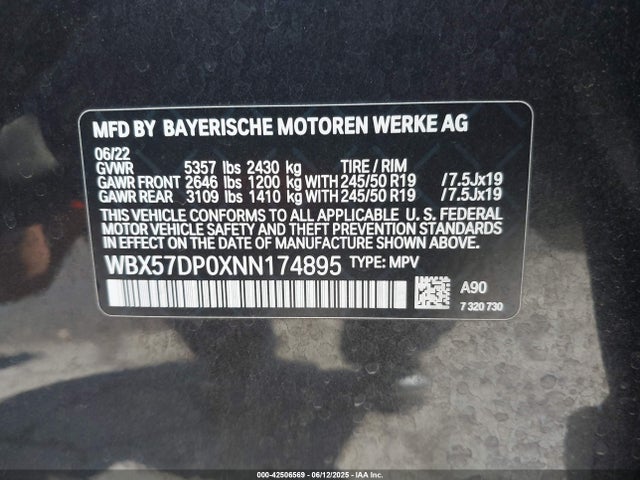 WBX57DP0XNN174895 BMW 2022
