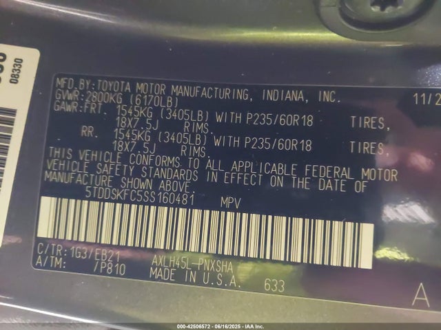 5TDDSKFC5SS160481 Toyota a25a-fxs