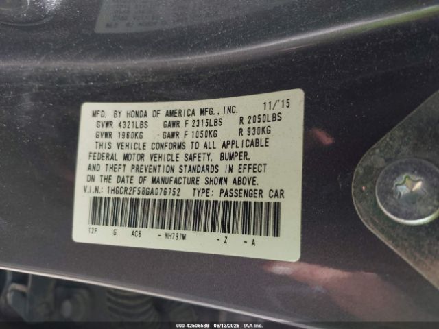 1HGCR2F58GA076752 Honda k24w1