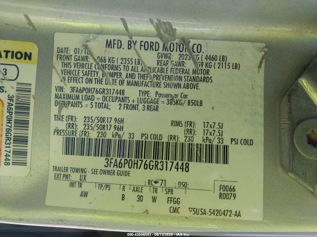 Ford 2016 2016 3FA6P0H76GR317448 Image 9