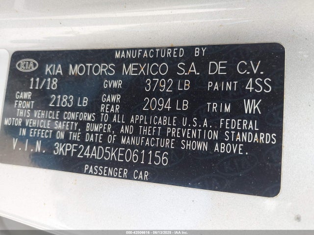 3KPF24AD5KE061156 KIA mpi nu