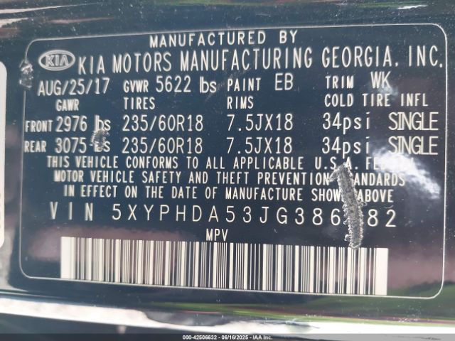 2018 KIA SORENTO 5XYPHDA53JG386482 Photo 8