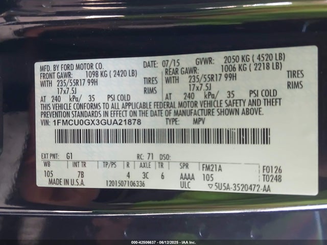 1FMCU0GX3GUA21878 Ford 2016