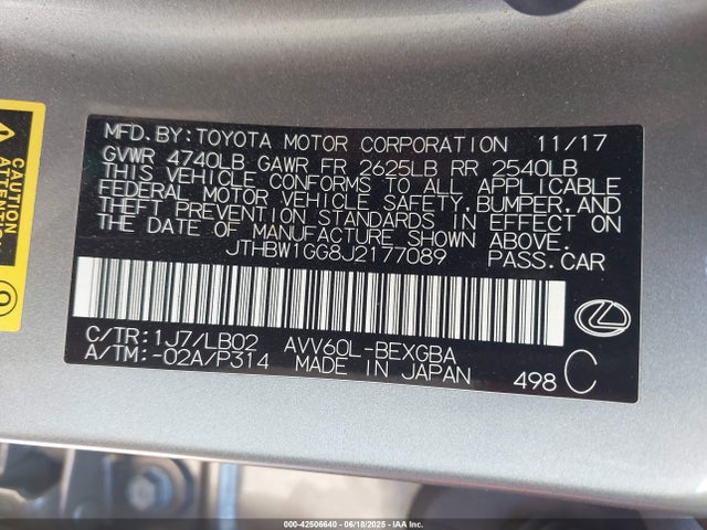 Lexus ES 300H 2018 JTHBW1GG8J2177089 Image 9