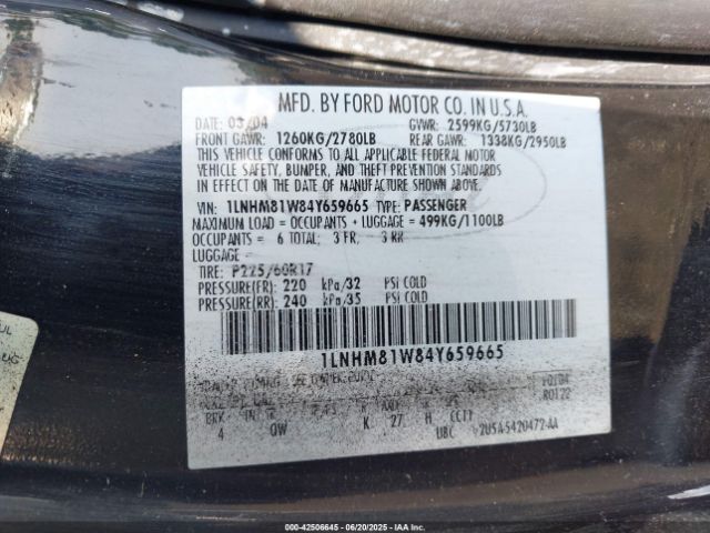 2004 LINCOLN TOWN CAR 1LNHM81W84Y659665 Photo 8