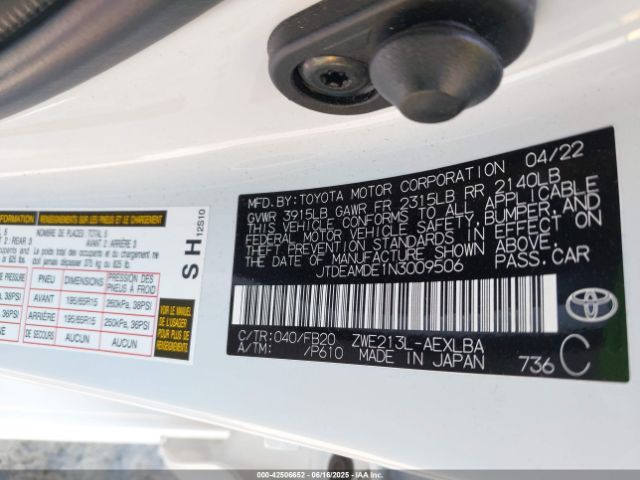 2022 TOYOTA COROLLA JTDEAMDE1N3009506 Photo 8