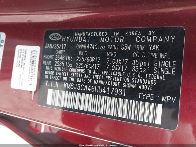 KM8J3CA46HU417931 Hyundai gdi nu