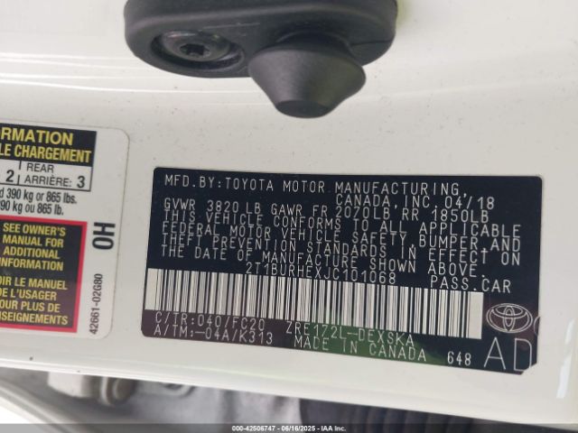 2T1BURHEXJC101068 Toyota 2zr-fe