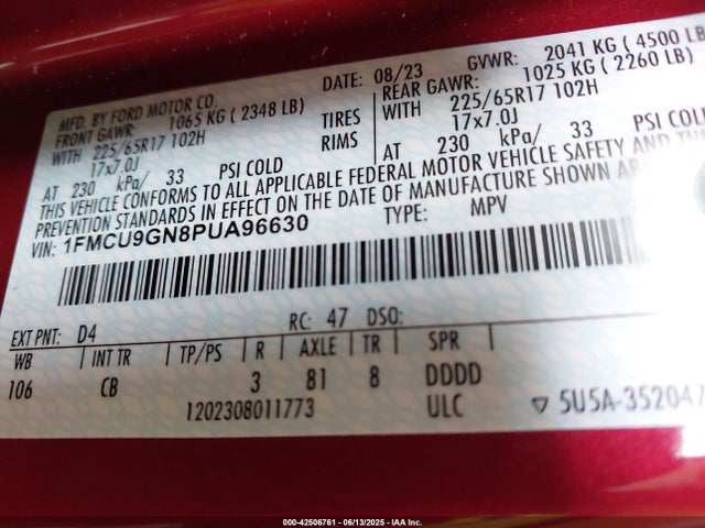 1FMCU9GN8PUA96630 Ford dragon gtdi