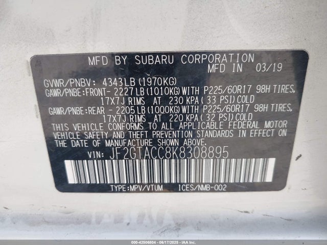 JF2GTACC8K8308895 Subaru naturally aspirated