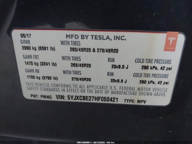 2017 TESLA MODEL X 5YJXCBE27HF050421 Photo 8