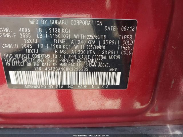 4S4BSANC8K3226389 Subaru Outback 2.5i Limited