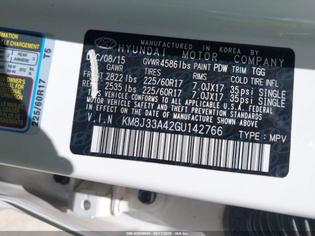 2016 HYUNDAI TUCSON KM8J33A42GU142766 Photo 8