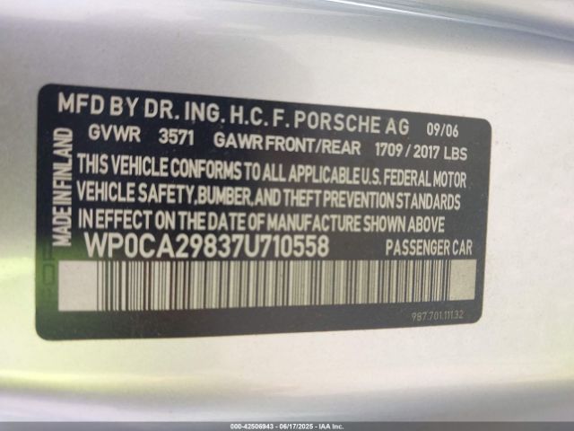 2007 PORSCHE BOXSTER WP0CA29837U710558 Photo 8