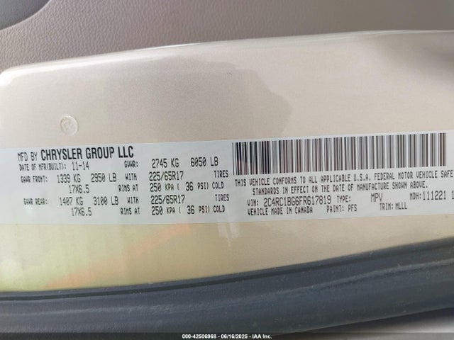 2C4RC1BG6FR617819 Chrysler Town and Country
