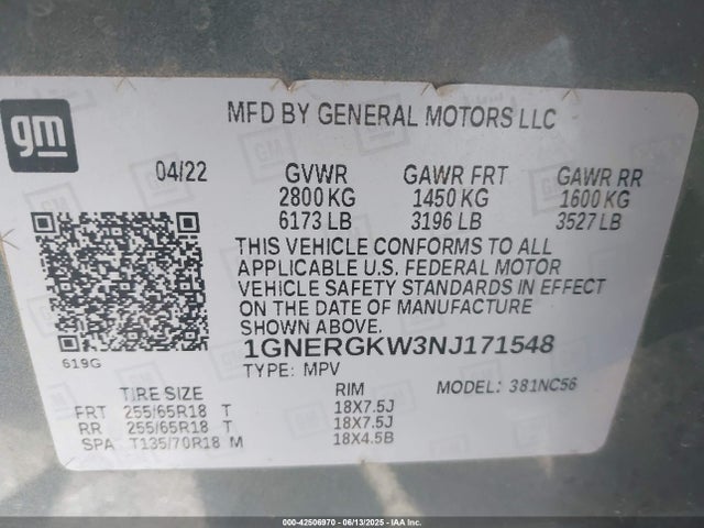 1GNERGKW3NJ171548 Chevrolet lfy