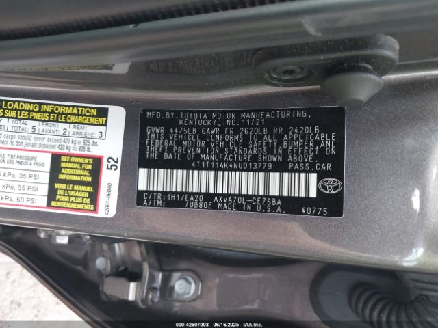 2022 TOYOTA CAMRY 4T1T11AK4NU013779 Photo 8