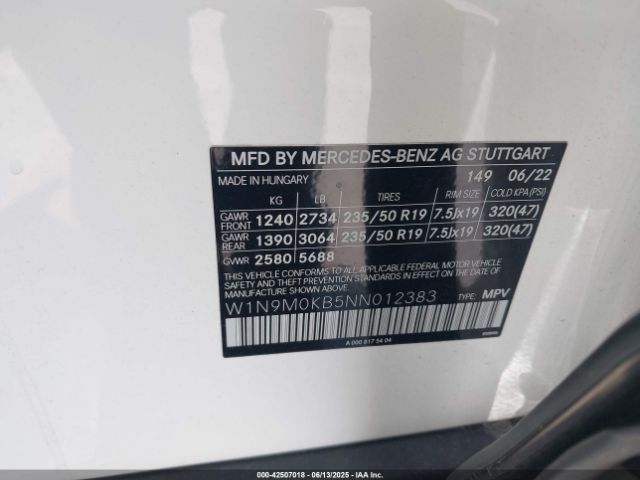 W1N9M0KB5NN012383 Mercedes-Benz Eqb 300 Suv 4matic