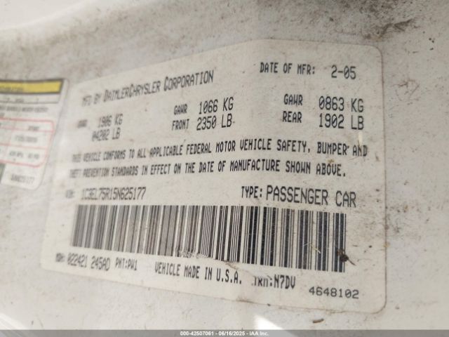 2005 CHRYSLER SEBRING 1C3EL75R15N625177 Photo 8