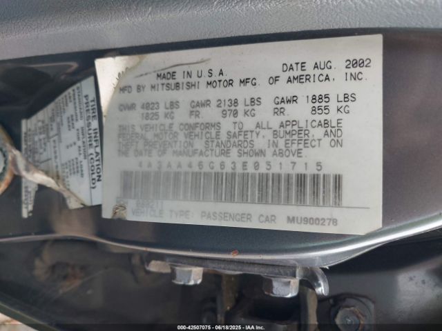 2003 MITSUBISHI GALANT 4A3AA46G63E051715 Photo 8