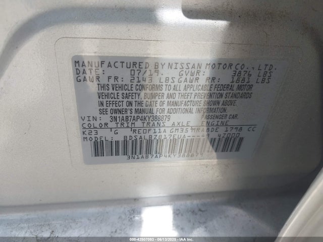 3N1AB7AP4KY388879 Nissan 2019