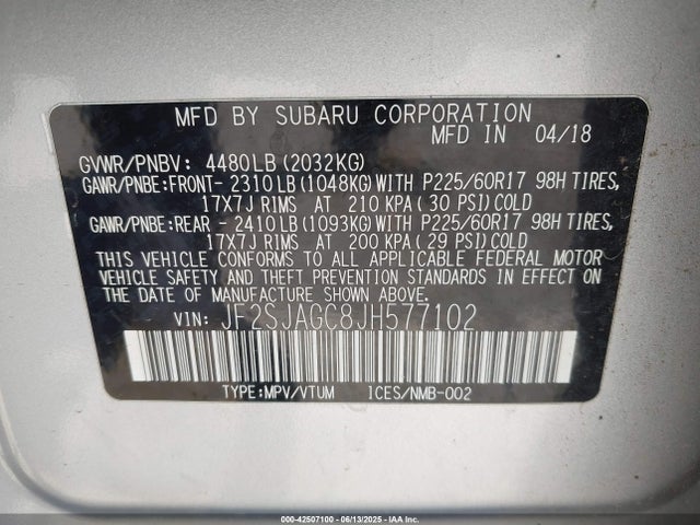 Subaru naturally aspirated u5 2018 JF2SJAGC8JH577102 Image 9