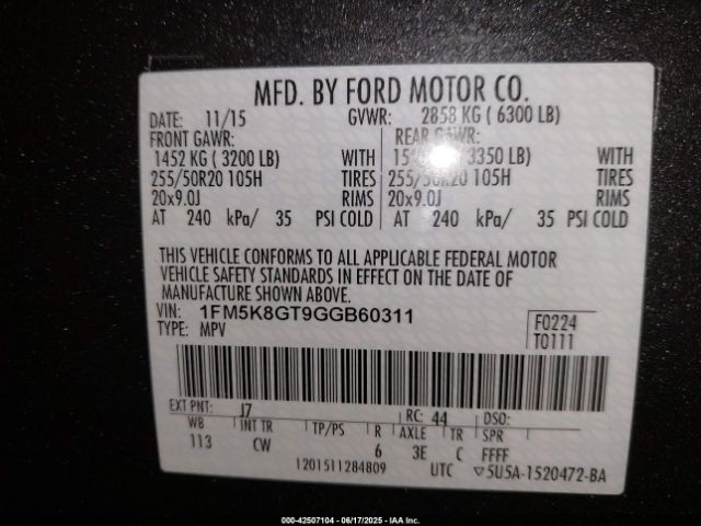 2016 FORD EXPLORER 1FM5K8GT9GGB60311 Photo 8