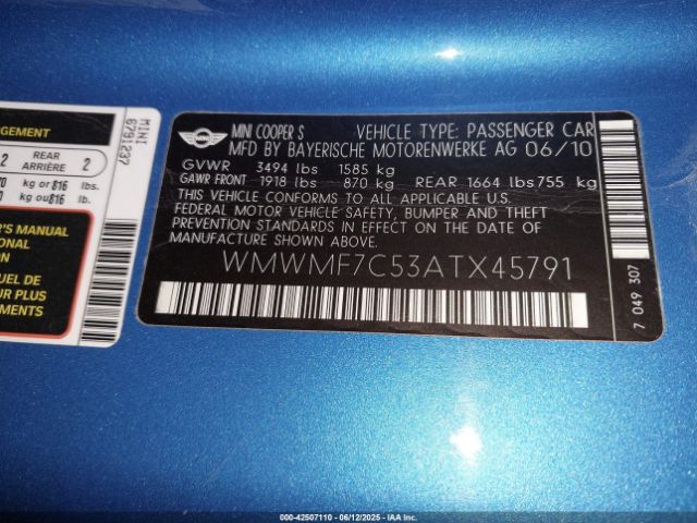2010 MINI COOPER S WMWMF7C53ATX45791 Photo 8