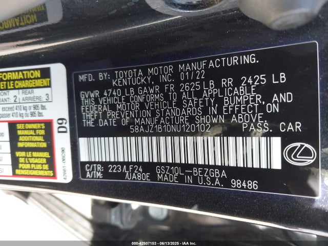 Lexus 2gr-fks 2022 58AJZ1B10NU120102 Image 9