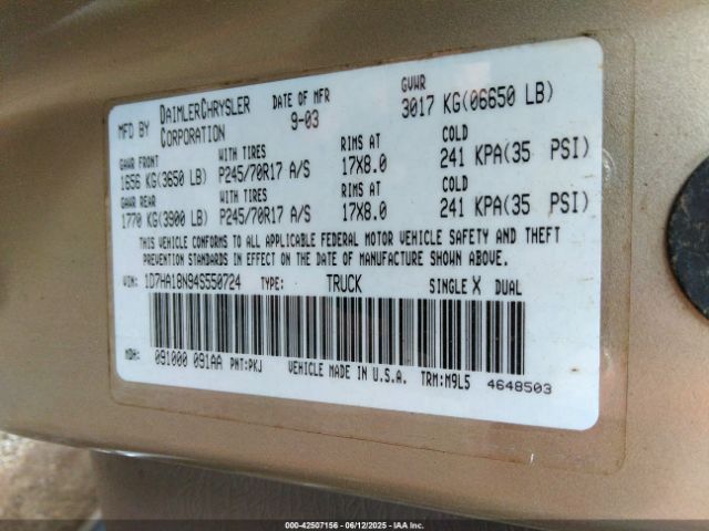2004 DODGE RAM 1500 1D7HA18N94S550724 Photo 8