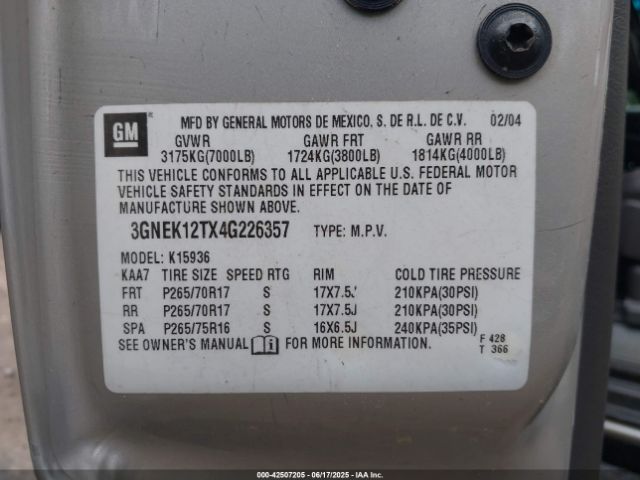 2004 CHEVROLET AVALANCHE 1500 3GNEK12TX4G226357 Photo 8