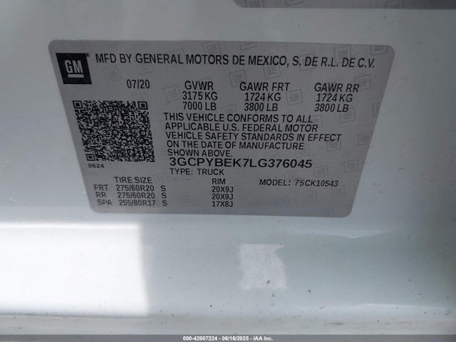 3GCPYBEK7LG376045 Chevrolet l3b - sidi, vvt, alum