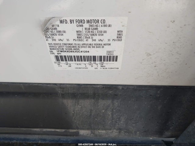 Ford 3.5l ti-vct 2018 1FM5K8D89JGC41204 Image 9