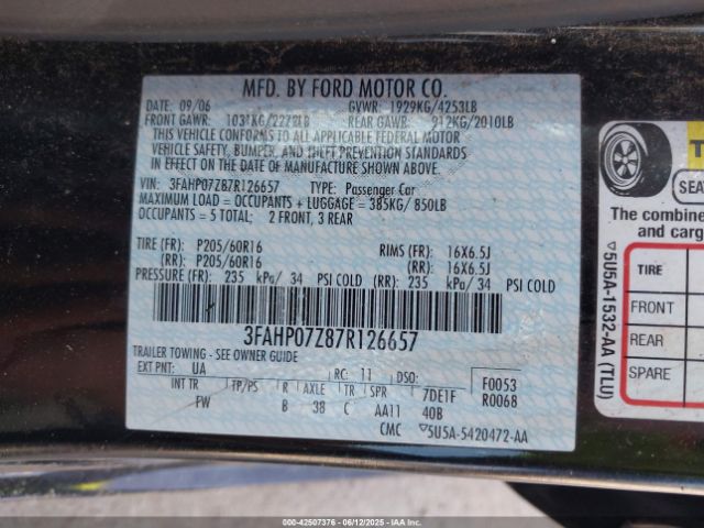 2007 FORD FUSION 3FAHP07Z87R126657 Photo 8