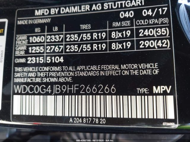 WDC0G4JB9HF266266 Mercedes-Benz m274