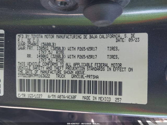 3TMDZ5BN7PM163622 Toyota 2gr-fks