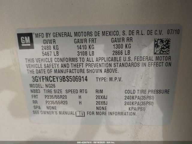 2011 CADILLAC SRX 3GYFNCEY9BS506914 Photo 8