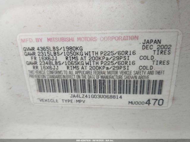 2003 MITSUBISHI OUTLANDER JA4LZ41G03U068814 Photo 8